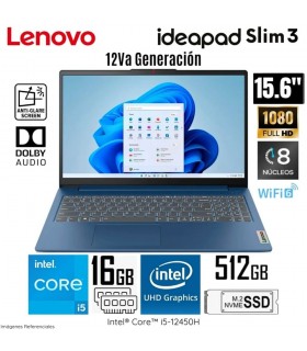 Notebook Lenovo IdeaPad Slim 3 15.6" FHD TN Core i5-12450H 2.0/4.4GHz 16GB LPDDR5-4800