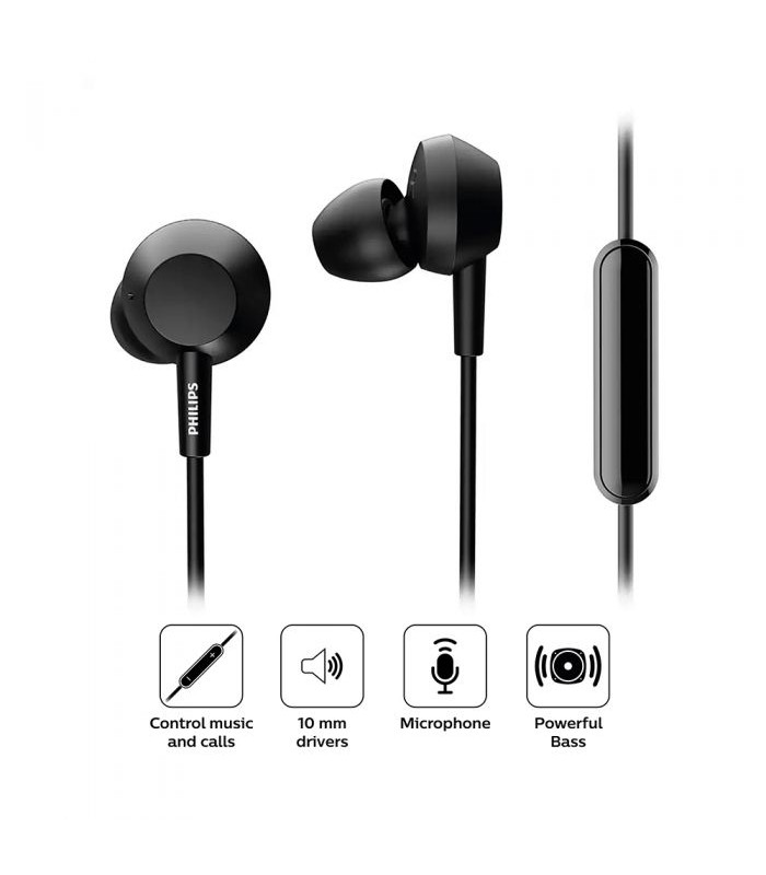AUDIFONOS PHILIPS IN EAR CON MICROFONO TAE4105BK NEGRO