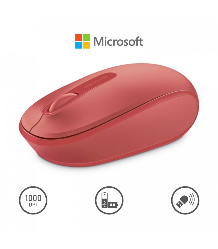 MOUSE OPTICO INALAMBRICO MICROSOFT MOBILE 1850 1000DPI RECEPTOR USB 2.4GHZ ROJO
