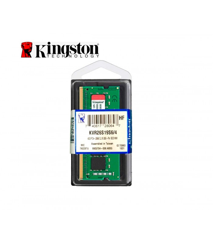 Memoria Kingston KVR26S19S6/4, 4GB, DDR4, SO-DIMM, 2666 MHz, CL19, 1.2V (KVR26S19S6/4)