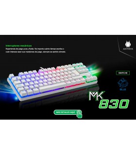 TECLADO MECANICO ANTRYX CHROME STORM MK830 BLANCO, BLUE SWITCH TKL AMK-CS830WBL