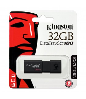 Memoria Flash USB Kingston DataTraveler 100 G3, 32GB, USB 3.0, presentación en colgador. 
