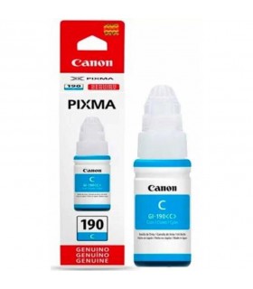 Botella de tinta Canon GI-190 C, color cyan, contiene 70ml.