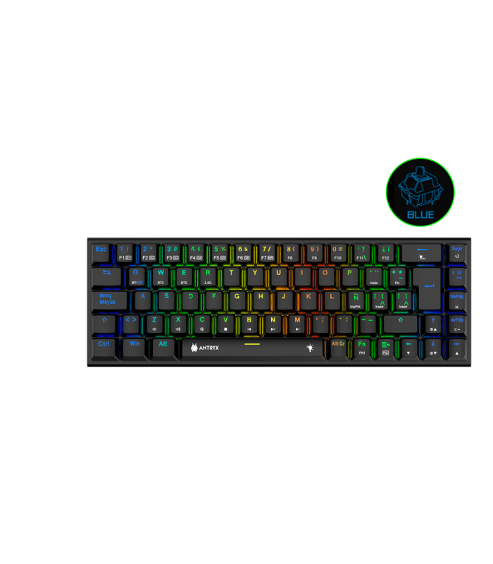 TECLADO MECANICO INALAMBRICO ANTRYX MK825 TRIX BLACK, BLUE SWITCH, WIFI, BT (AMK-825TXKBL-SP)