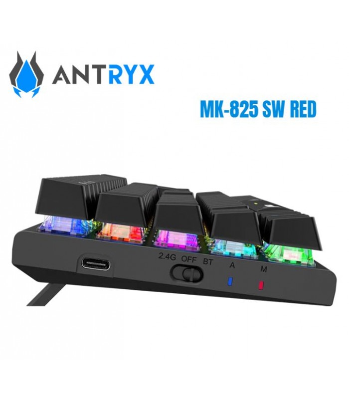 TECLADO MECANICO INALAMBRICO ANTRYX MK825 TRIX BLACK, RED SWITCH, WIFI, BT (AMK-825TXKRE-SP)