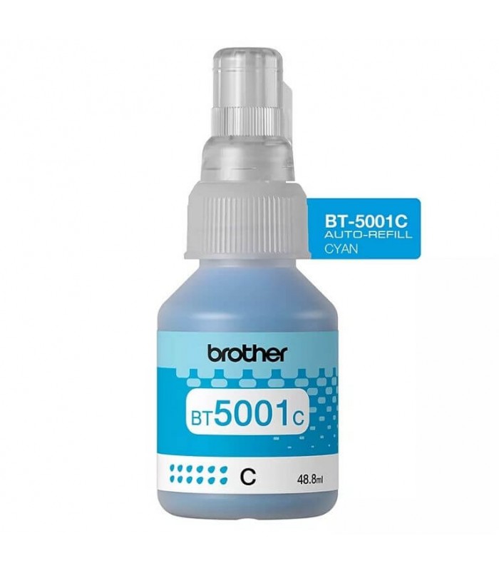 Botella de tinta Brother BT-5001C, color cyan, contiene 48.8ml.